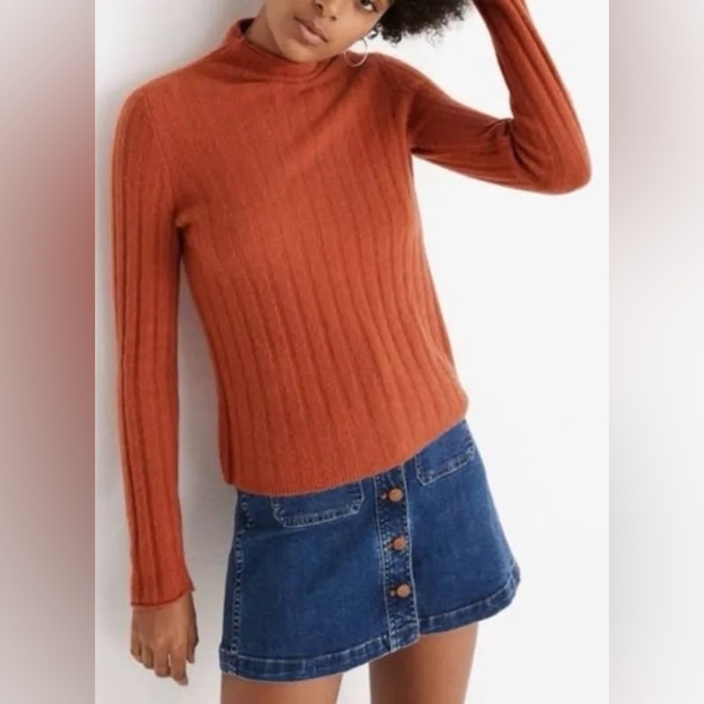Madewell > Merino Wool Rust High Neck Sweater